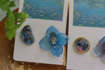 Monet Inspired Flower and Medallion No.34 ピアスTitanium Pierce 睡蓮