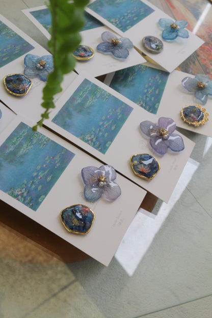 Monet's Water Lilies Inspired Flower and Medallion No.39 イヤリング Clip-on 睡蓮