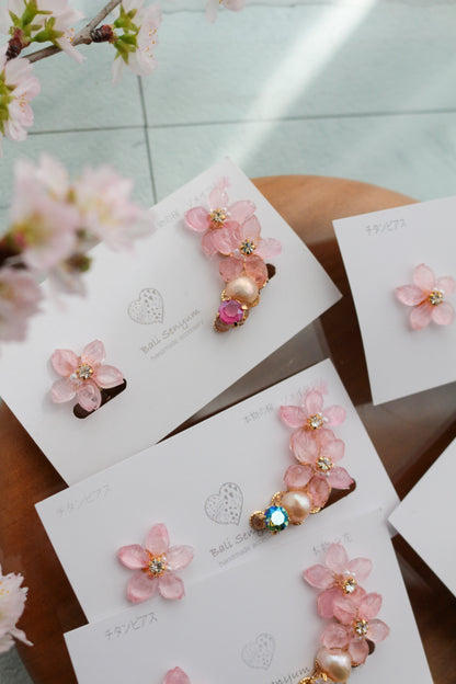 Someiyoshino Double Sakura Earring and Ear Cuff #S028