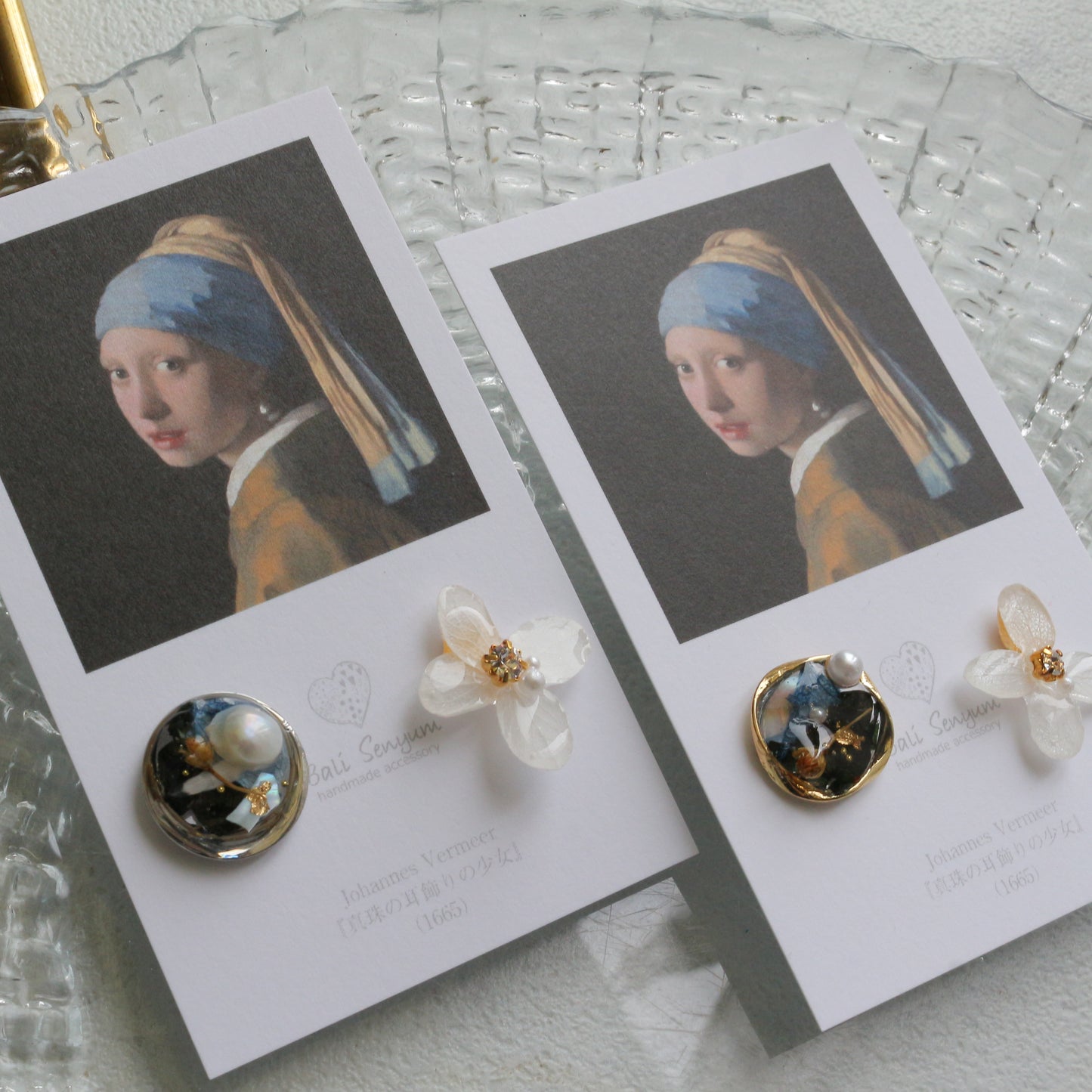 Vermeer's Inspired Flower and Medallion No.1 ピアス Pierce 真珠の耳飾りの少女