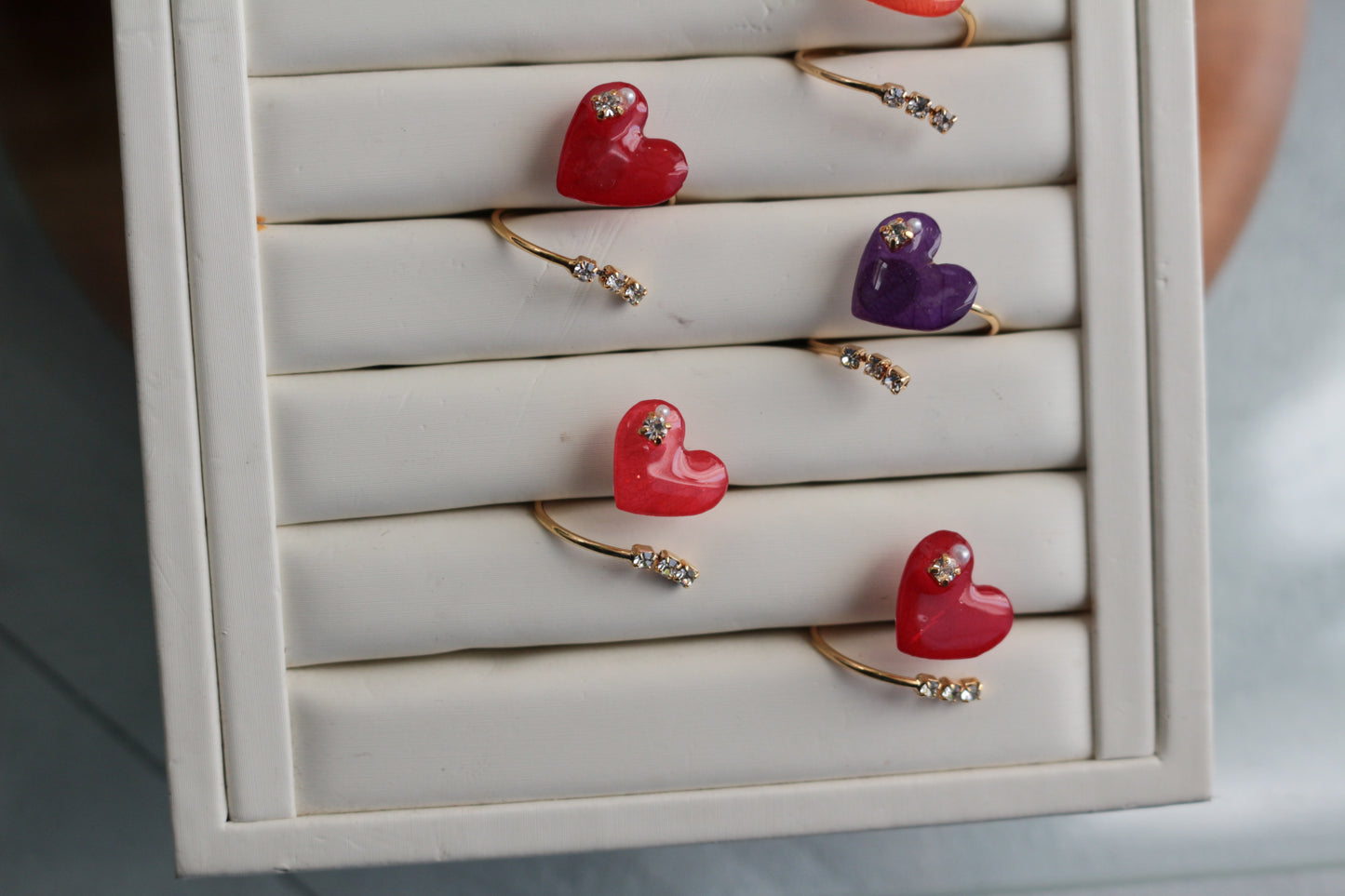 Heart Ring with Three Gems No.1