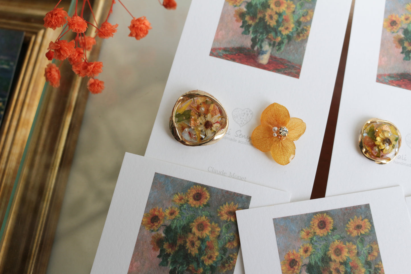 Monet Inspired Flower Earrings No.11 イヤリング Clip-on ひまわり