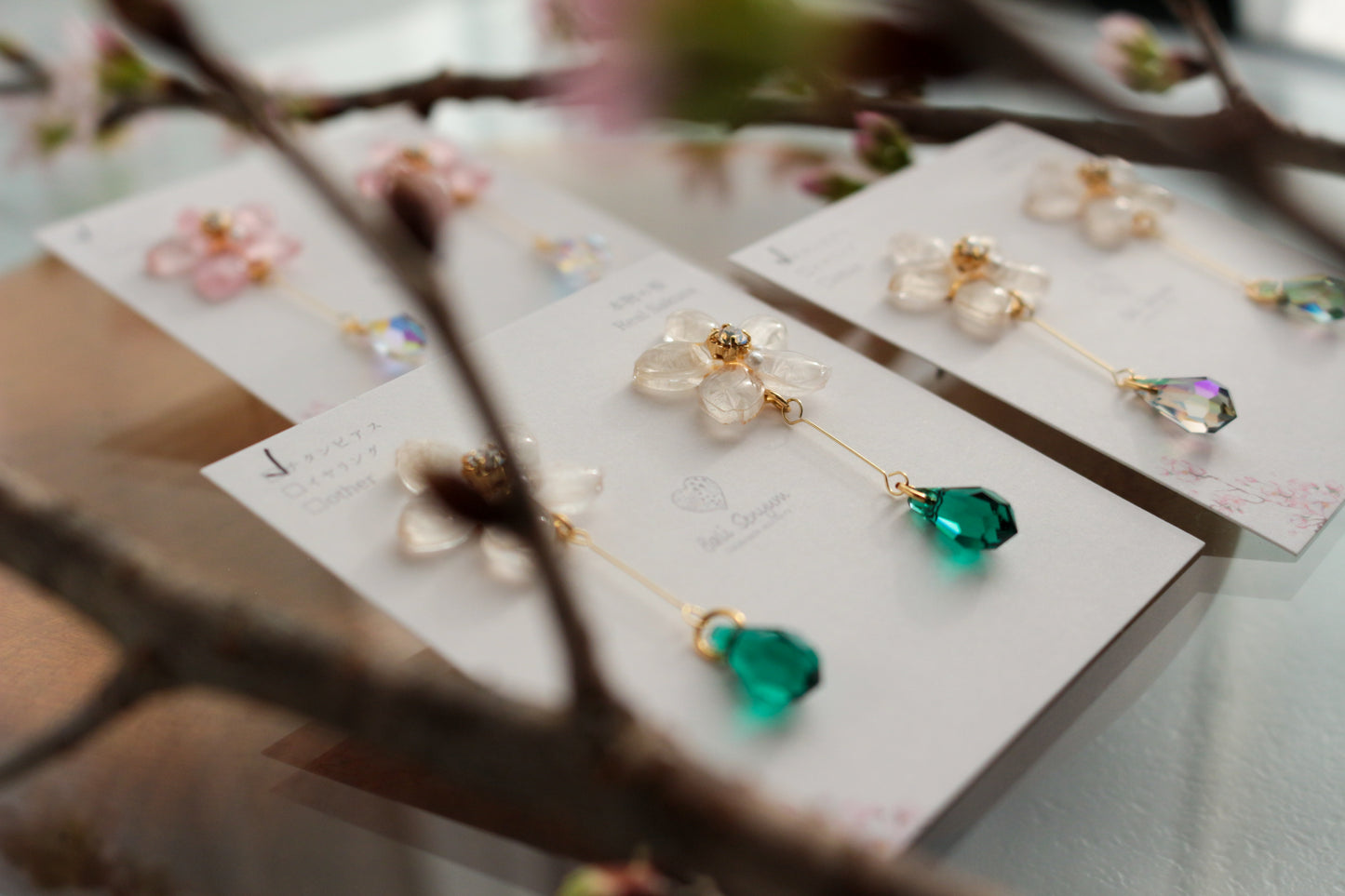 Someiyoshino Sakura Earrings with Hanging Sparkling Gem No.2 - 2026