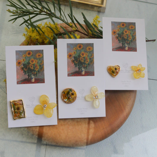 Monet Inspired Flower Earrings No.16 イヤリング Clip-on ひまわり