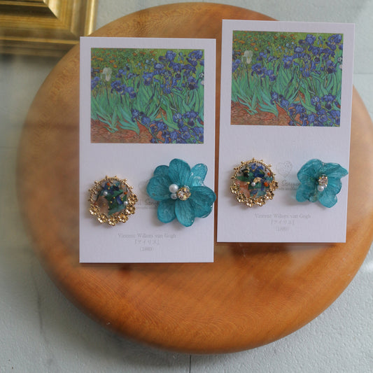 Gogh Inspired Flower and Medallion No.1 イヤリング Clip-on アイリス