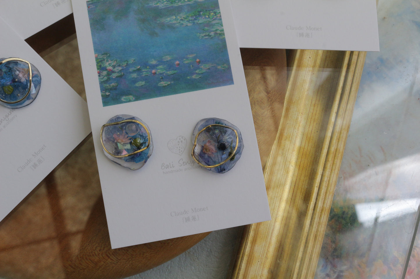 Monet Inspired Flower Medallion Earrings No.1 ピアスTitanium Pierce 睡蓮
