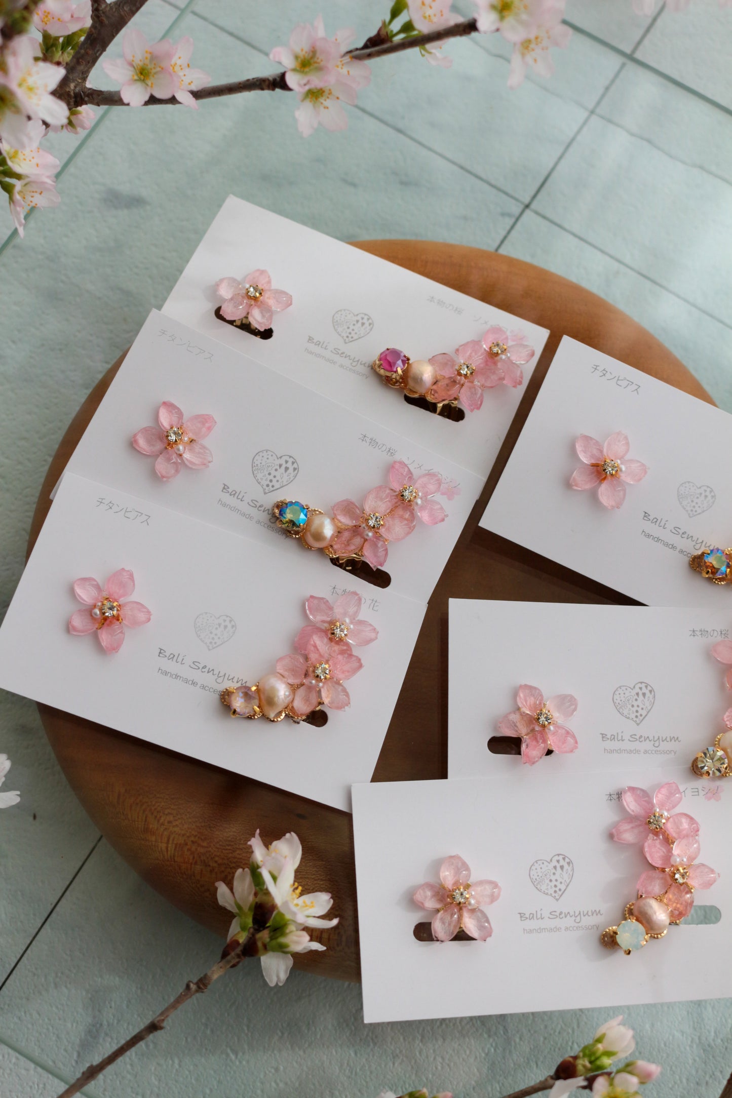 Someiyoshino Double Sakura Earring and Ear Cuff #S028