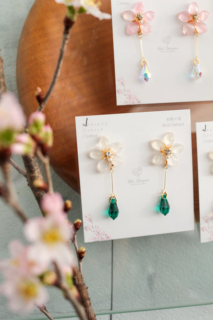 Someiyoshino Sakura Earrings with Hanging Sparkling Gem No.2 - 2026