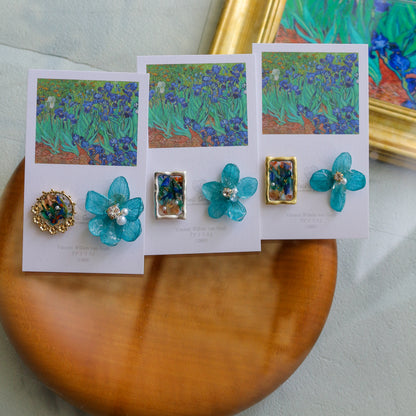 Gogh Inspired Flower and Medallion No.3 イヤリング Clip-on アイリス