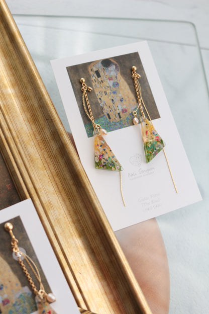 Gustav Klimt Inspired Triangular Floral Earrings - Kiss
