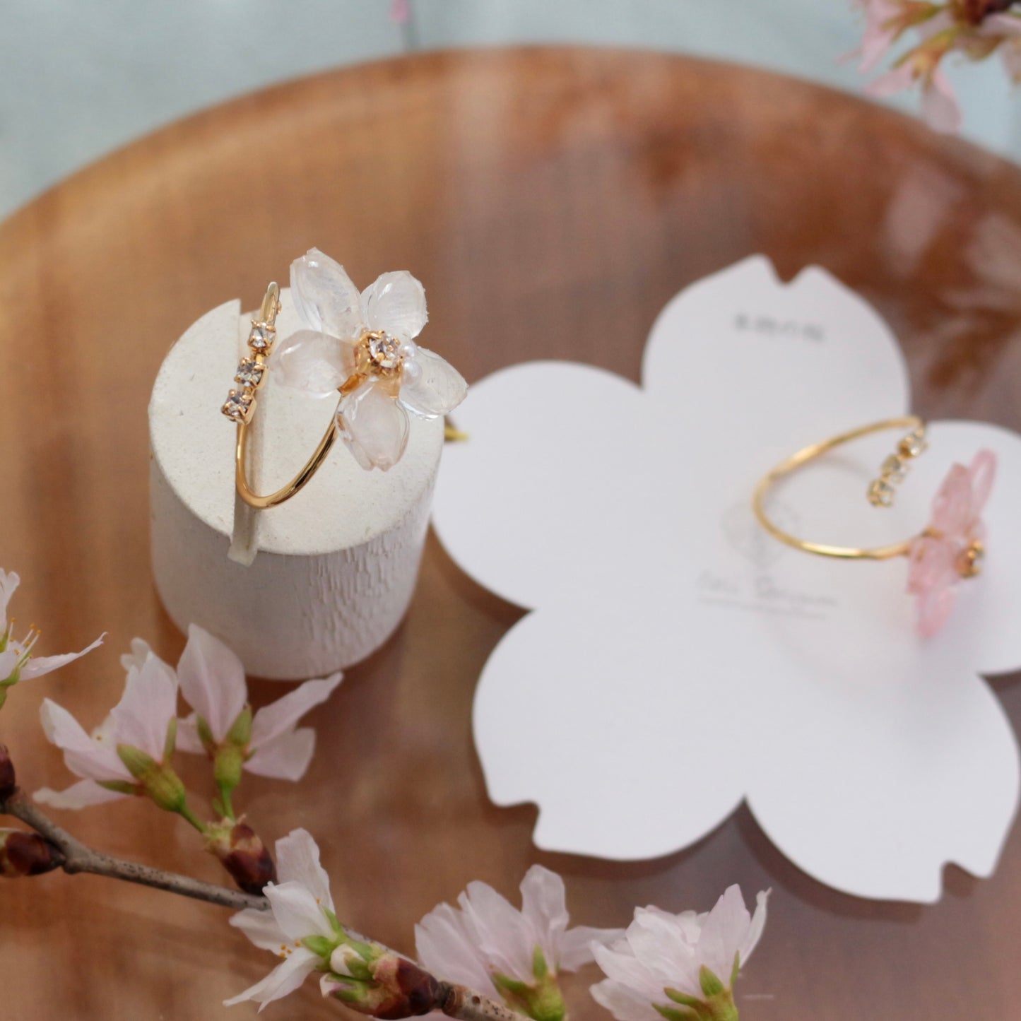 Someiyoshino Sakura Ring with Three Gems NEW #S053
