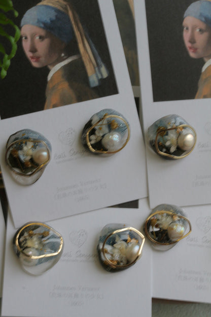 Vermeer's Inspired Flower & Pearl Earrings No.6 ピアス Pierce 真珠の耳飾りの少女