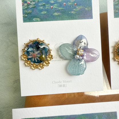 Monet Inspired Flower and Medallion Earrings No.3 ピアスTitanium Pierce 睡蓮