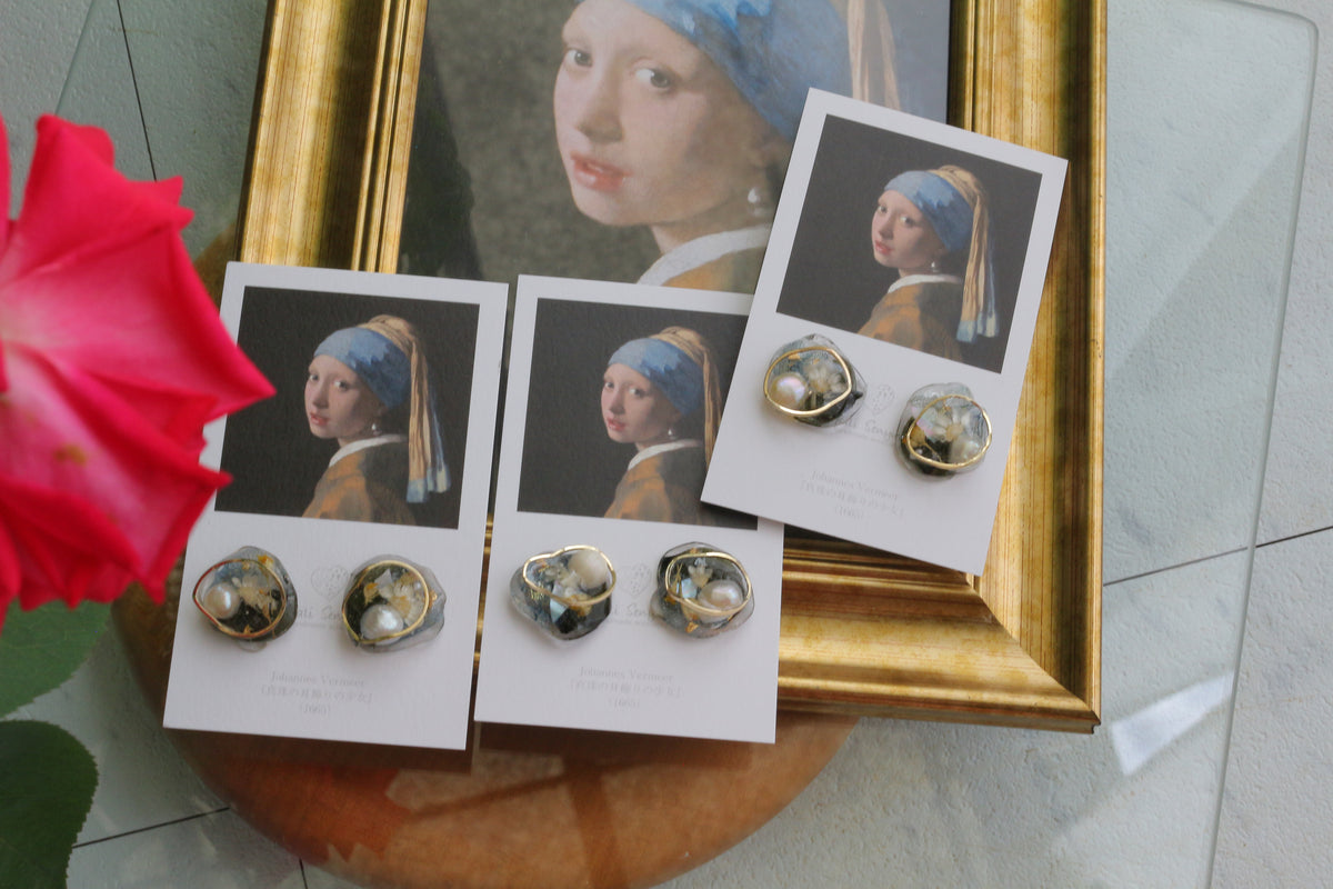 Vermeer's Inspired Flower & Pearl Earrings No.8 ピアス Pierce 真珠の耳飾りの少女