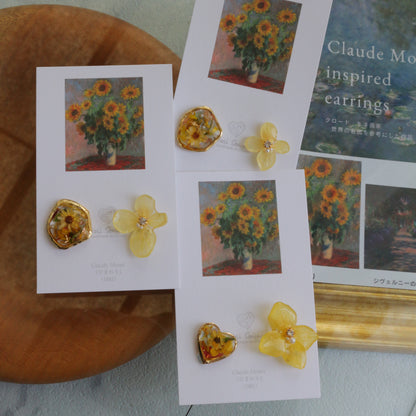 Monet Inspired Flower Earrings No.19 イヤリング Clip-on ひまわり