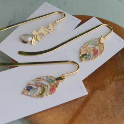 Golden Leaf Flower Bookmark No.3