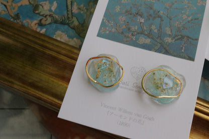 Gogh Inspired Flower Medallion Earrings No.2 ピアスTitanium Pierce アーモンドの花