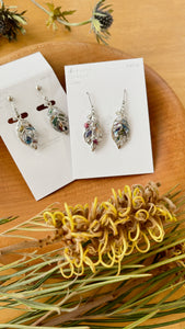 Small Leaf Earrings With Seasonal Flower Petals Silver color metal No.1  - Time limited