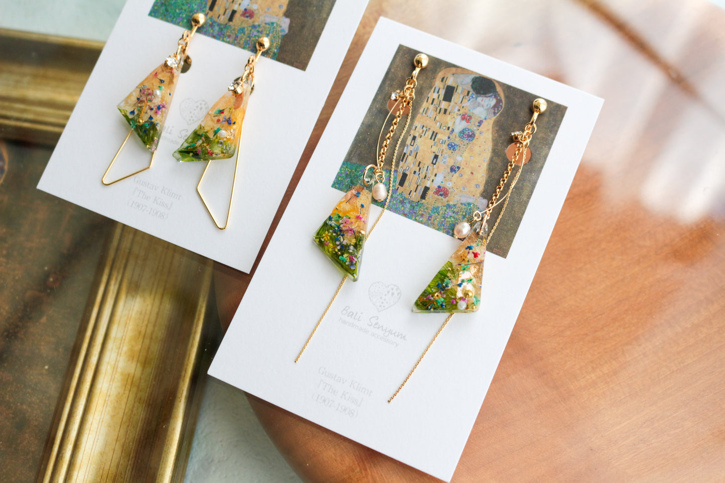Gustav Klimt Inspired Triangular Floral Earrings - Kiss