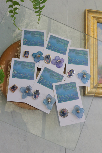 Monet Inspired Flower and Medallion No.38 ピアスTitanium Pierce 睡蓮