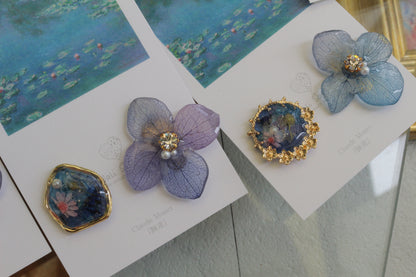 Monet's Water Lilies Inspired Flower and Medallion No.39 イヤリング Clip-on 睡蓮