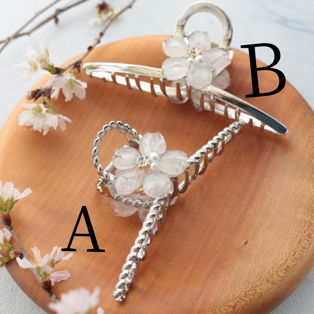 Someiyoshino Sakura Silver Color Hair Clip - White  Big