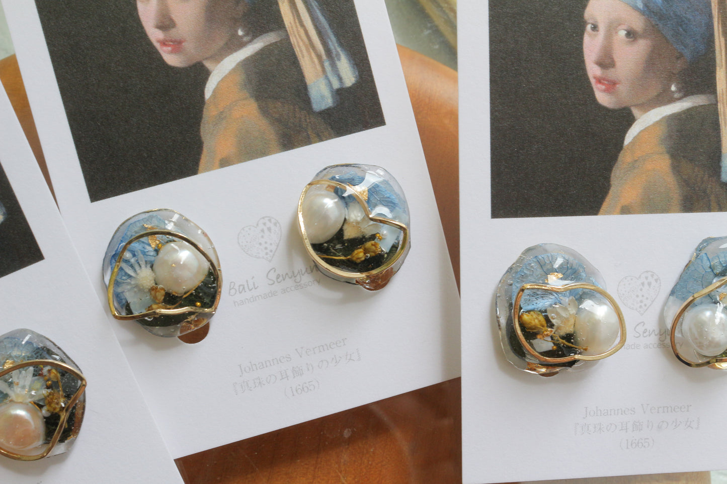 Vermeer's Inspired Flower & Pearl Earrings  No.3 イヤリング Clip-on 真珠の耳飾りの少女