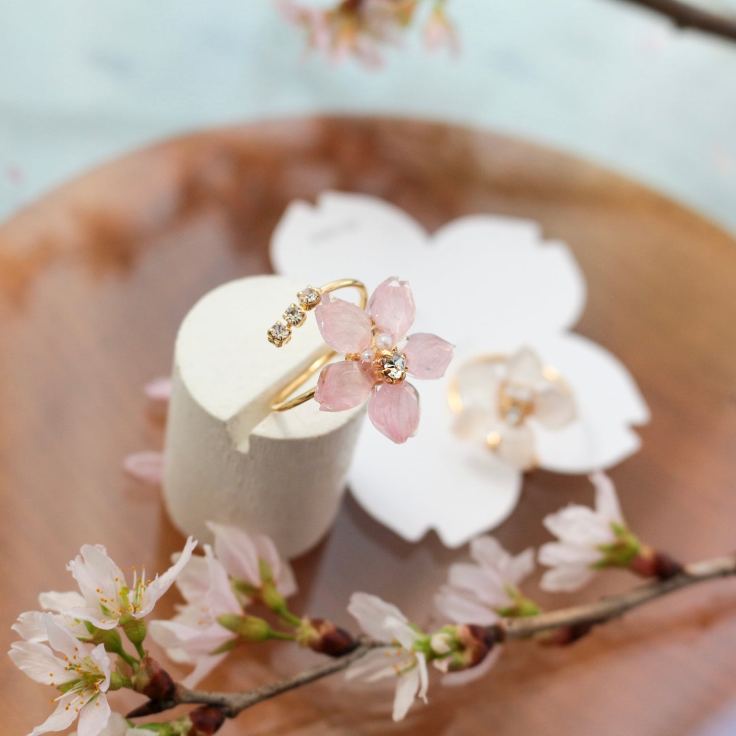 Someiyoshino Sakura Ring with Three Gems NEW #S053