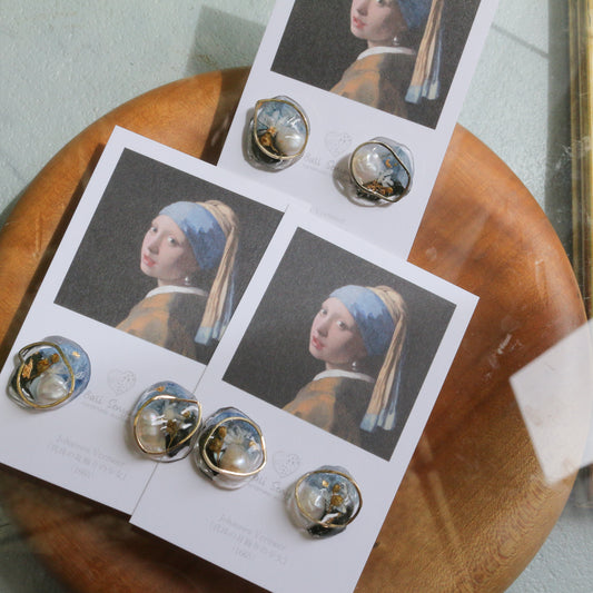 Vermeer's Inspired Flower & Pearl Earrings No.4 ピアス Pierce 真珠の耳飾りの少女