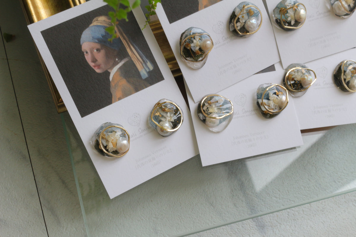 Vermeer's Inspired Flower & Pearl Earrings No.6 ピアス Pierce 真珠の耳飾りの少女
