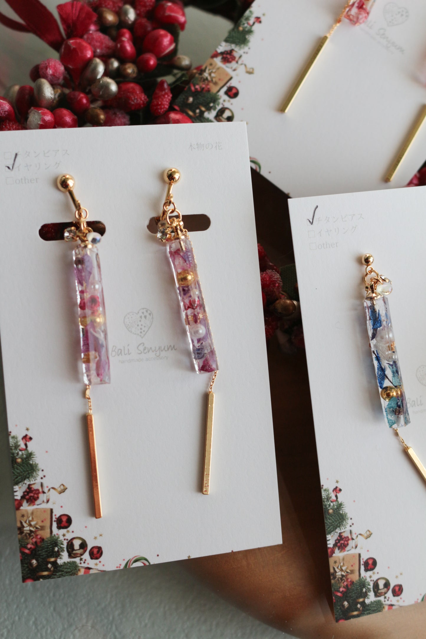 Dangling Christmas Stick Earrings with Pearl