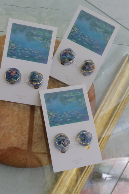 Monet Inspired Flower Medallion Earrings No.2 イヤリング Clip-on 睡蓮