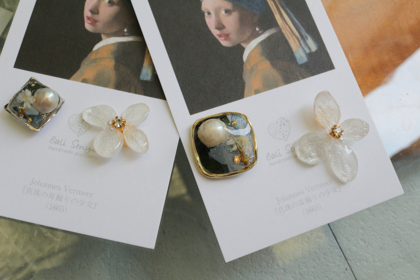 Vermeer's Inspired Flower and Medallion No.3 ピアス Pierce 真珠の耳飾りの少女