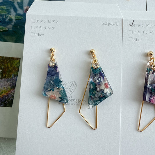 Claude Monet Water Lilies Inspired Triangular Floral Earrings -  No.13