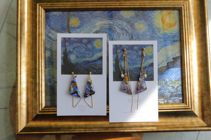 Gogh The Starry Night Inspired Triangular Floral Earrings-星月夜