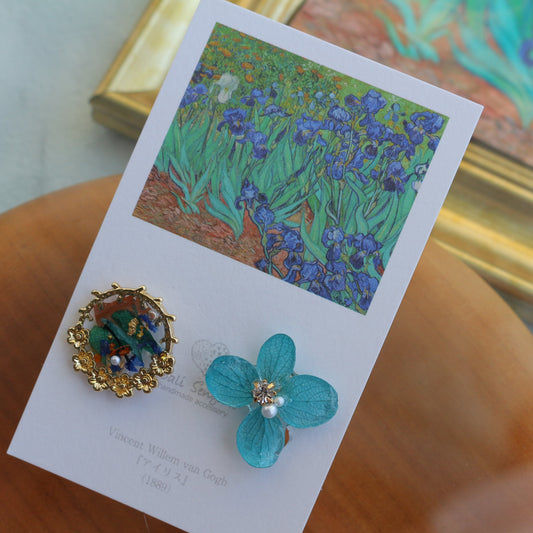Gogh Inspired Flower and Medallion No.2 イヤリング Clip-on アイリス