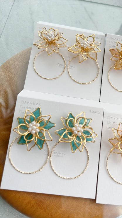 Three Layer Flower with Hoop Earrings with Color No.1
