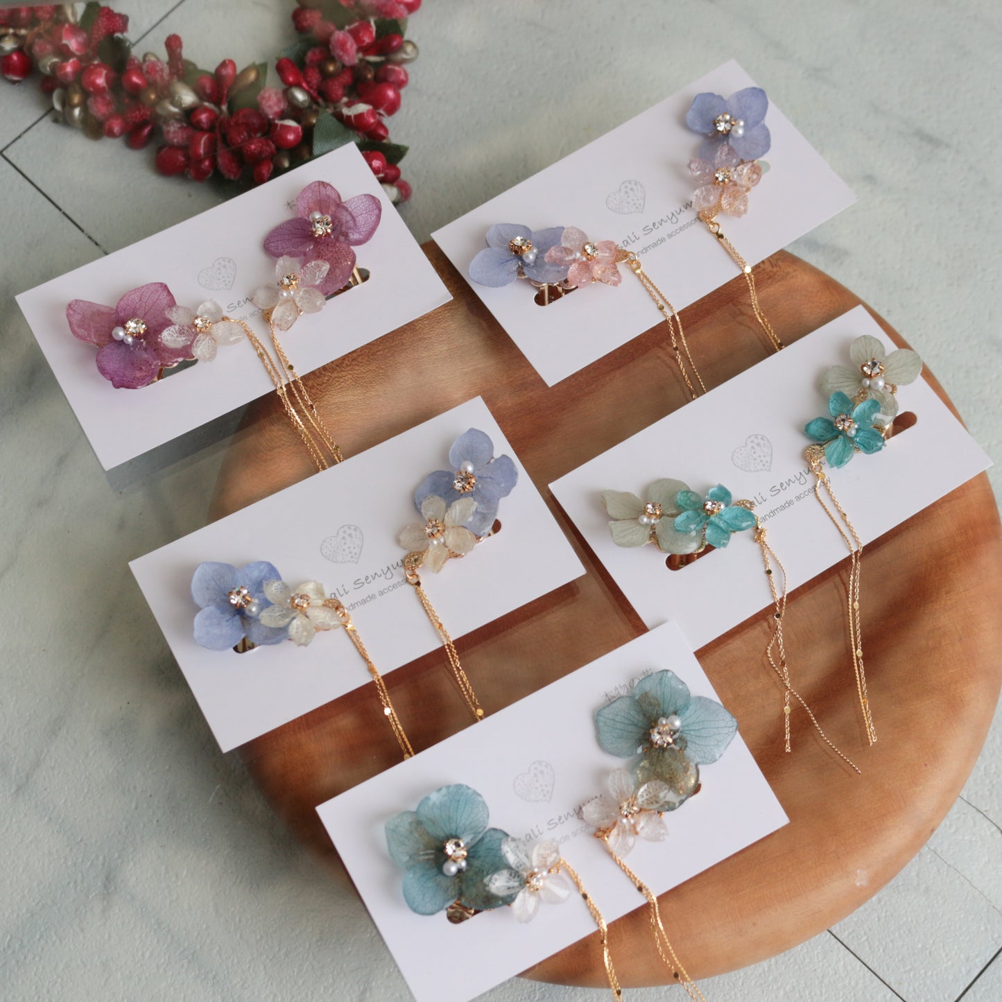 Hydrangea Flying Butterfly  No.39 - Clip-on(イヤリング）