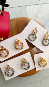 Colorful Christmas Wreath Earring