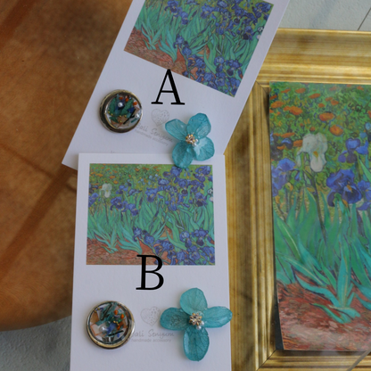 Gogh Inspired Flower and Medallion No.6 イヤリング Clip-on アイリス