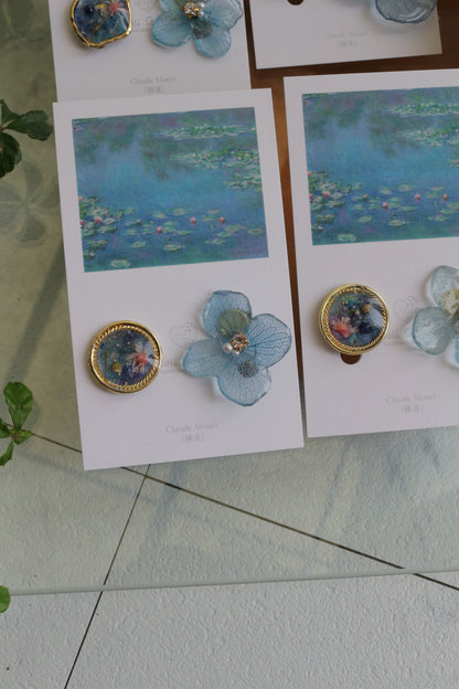 Monet's Water Lilies Inspired Flower and Medallion No.26 イヤリング Clip-on 睡蓮