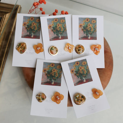 Monet Inspired Flower Earrings No.12 ピアスTitanium Pierce ひまわり