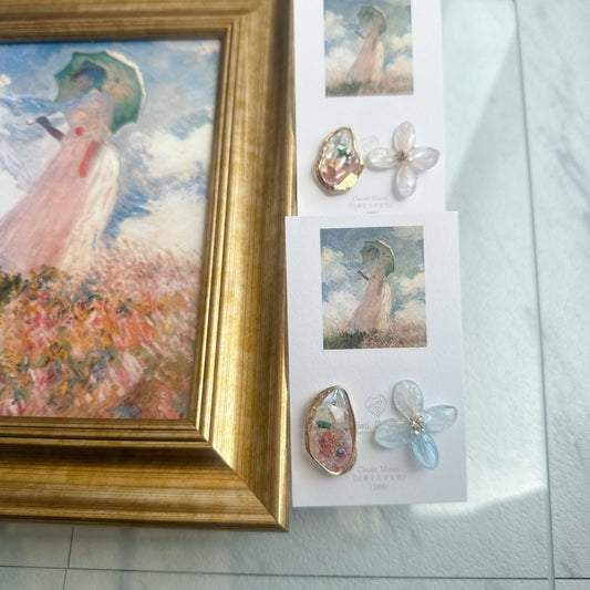Monet Inspired Flower Earrings No.2 イヤリング　Clip-on　"日傘をさす女性"
