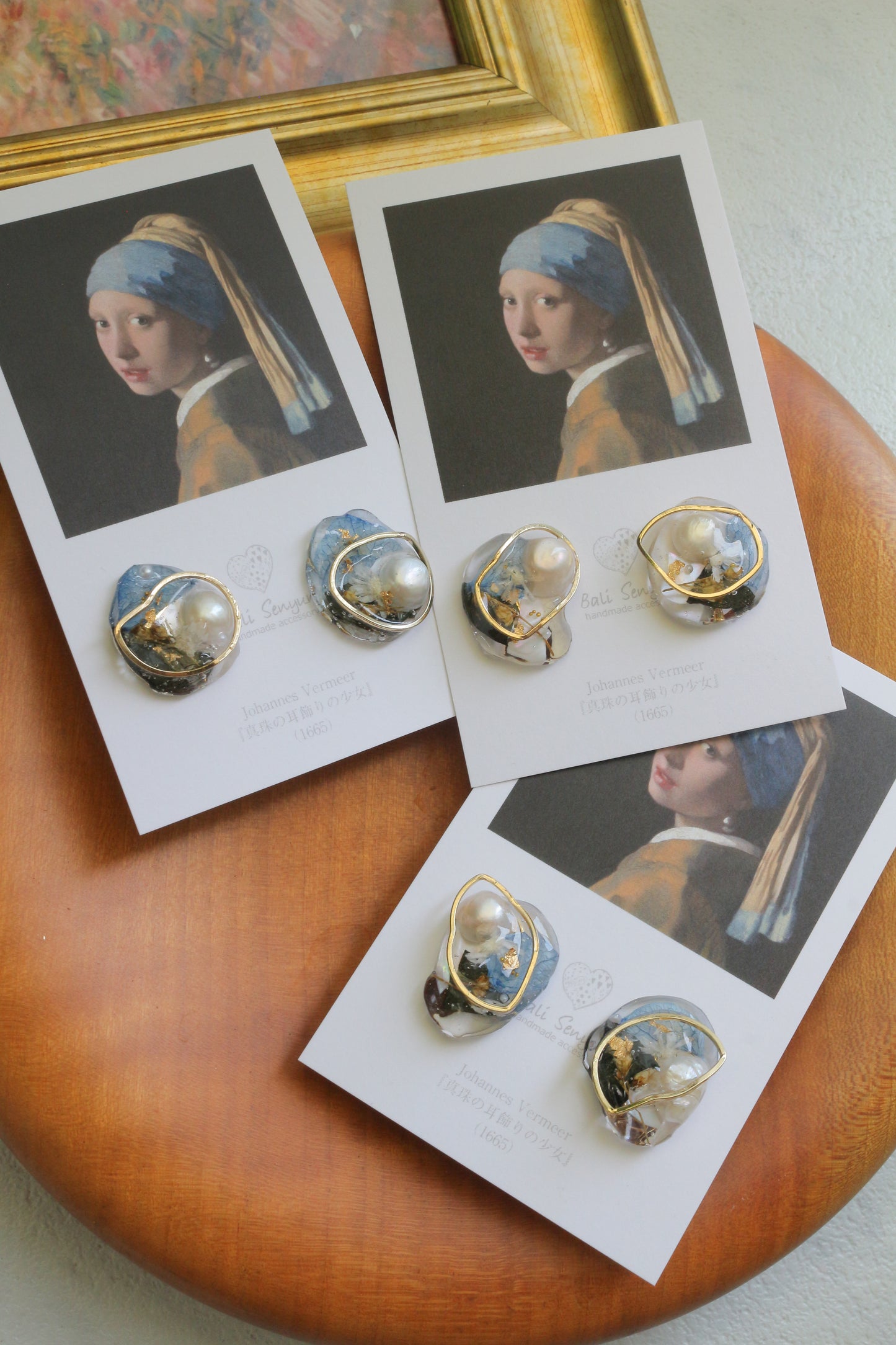 Vermeer's Inspired Flower & Pearl Earrings  No.1 イヤリング Clip-on 真珠の耳飾りの少女