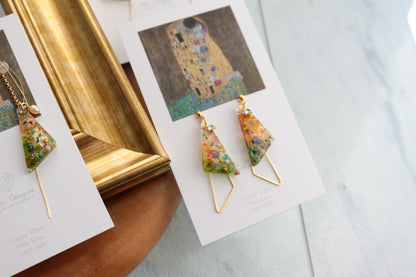 Gustav Klimt Inspired Triangular Floral Earrings - Kiss