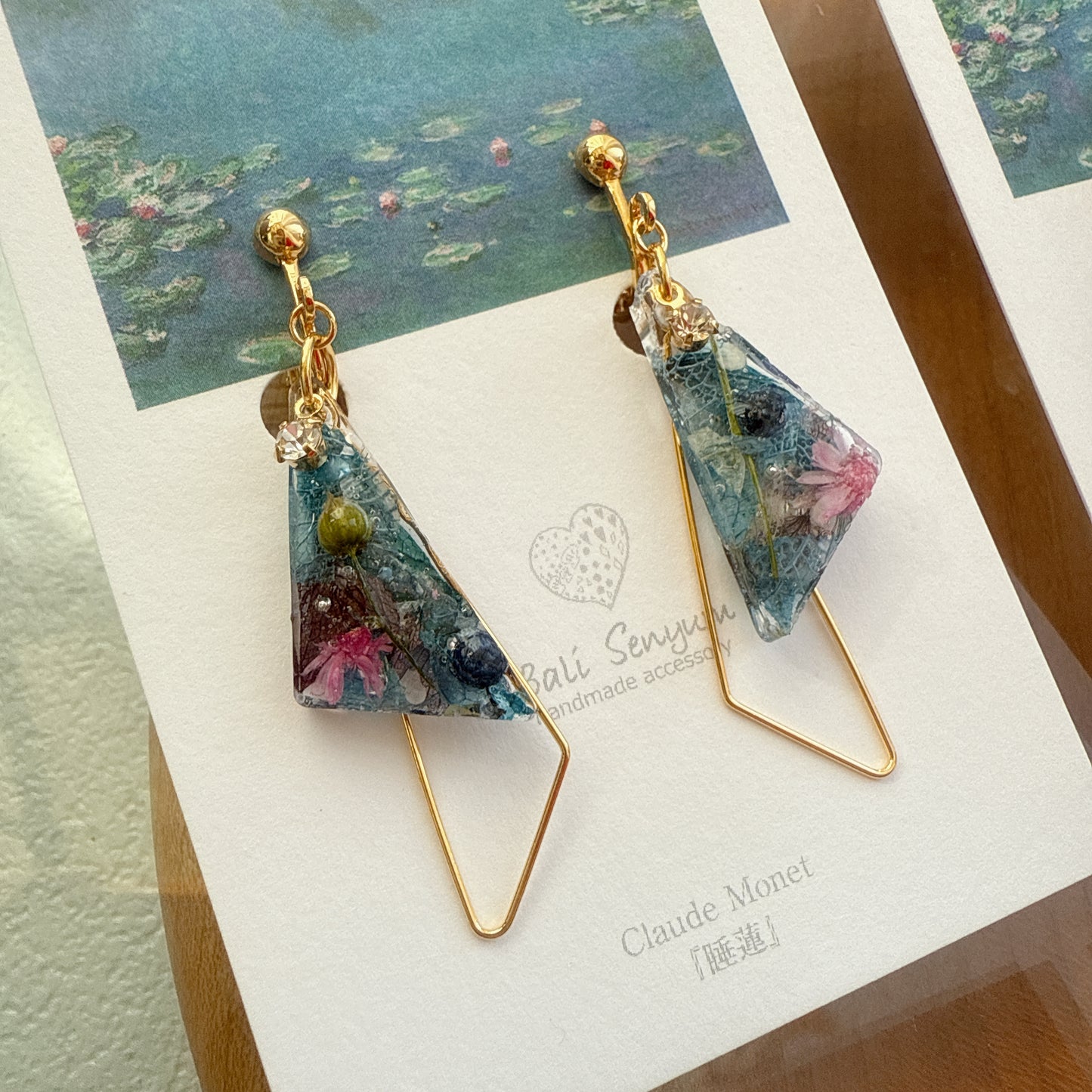 Claude Monet Water Lilies Inspired Triangular Floral Earrings -  No.32