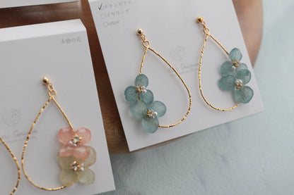 Teardrop Hoop Earrings with Hydrangeas No.18