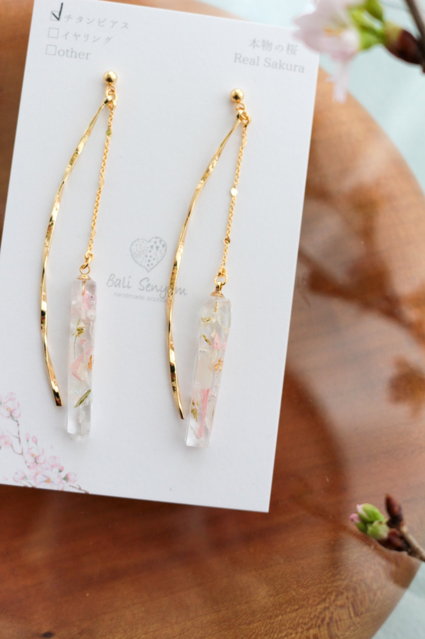 Dangling Sakura Flower Stick 2 Earrings with Pearl