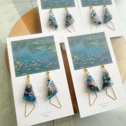 Claude Monet Water Lilies Inspired Triangular Floral Earrings -  No.48