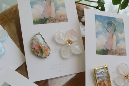 Monet Inspired Flower Earrings No.16 ピアスTitanium Pierce 日傘をさす女性